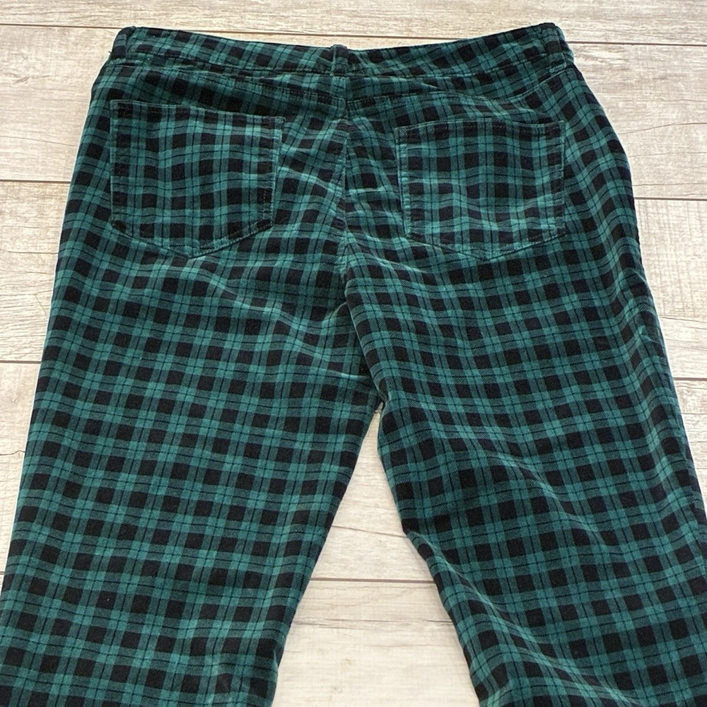 TALBOTS Velveteen Straight Leg Pants‎ Womens 10 Green Black Tartan Plaid Stretch - Picture 4 of 9